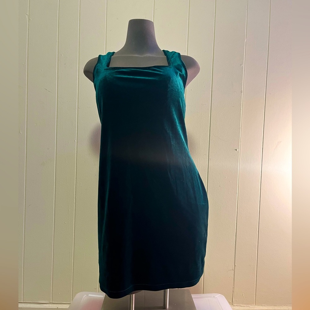 SHEIN Sxy Plus Size 1XL (14) Dark Green Square Neck Velvet Bodycon Dress